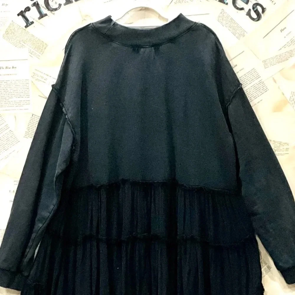 Free People Pixie Sweatshirt Tunic Dress Tiered Ruffled Oversized Wash black - Picture 6 of 9